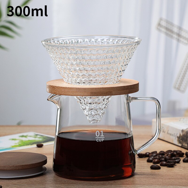 300ML/500ML Glass Pot Heat-resistant Glass Pot with Lid Household Teapot Glass Coffee Pot Coffee Tea Drip Kettle: Coffee set 300ml03