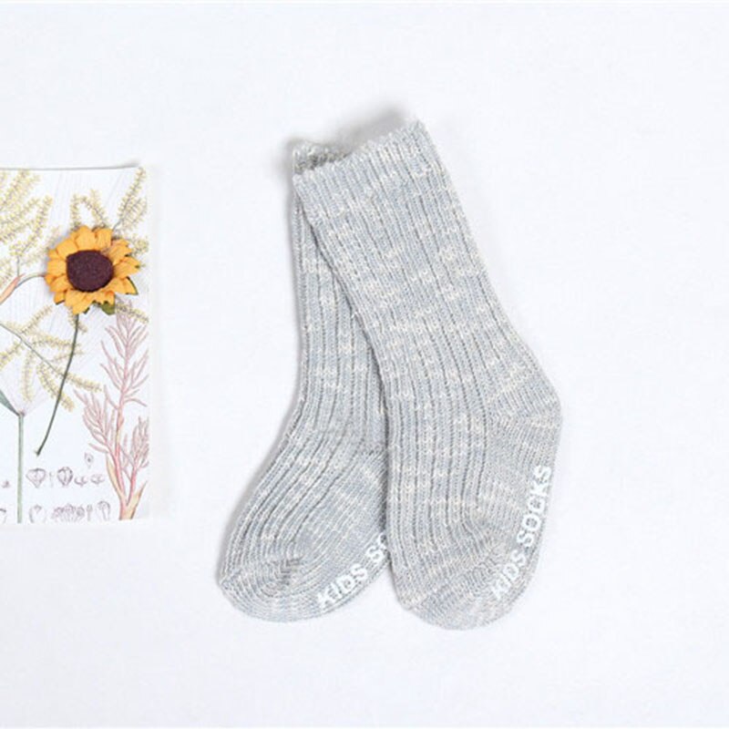 Mode Gemengde Kleur Gebreide Baby Sokken Herfst Winter Zachte Warme Sokken Baby Pasgeboren Peuter Enkellange Dikke Sokken Meisjes 0-2T: grey