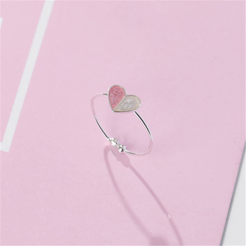 Zilveren roze hartvormige ring, trouwsieraden, eenvoudige harten, verstelbare ringen voor vrouwen, meisjesprijs