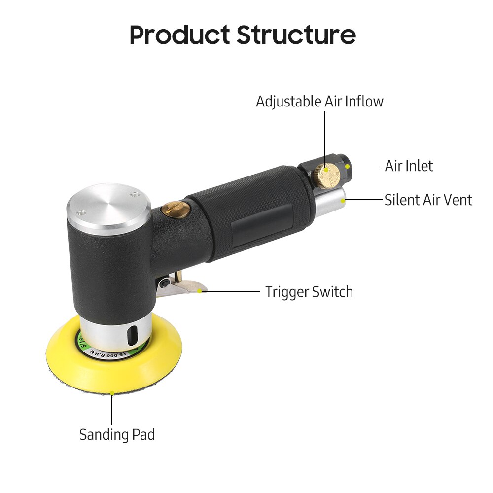Air Sander 2 Inch 3 Inch Pneumatic Sander Air-operated Polisher Waxer Polishing for Auto Body Work Furniture Metal Surface