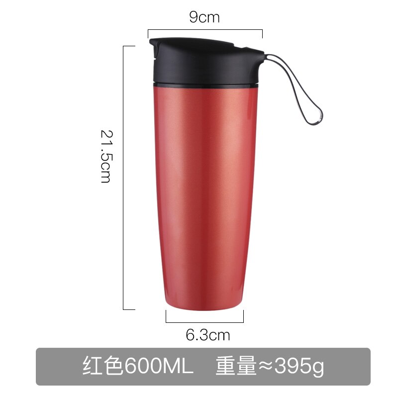 560ml Thermal Coffee Mug Ceramic Inside Insulated Travel Mug Thermos Coffee Tumbler Vacuum Flask Stainless Steel Tumbler Cups: red