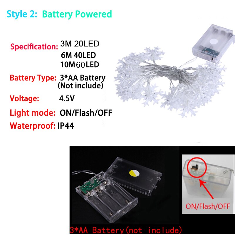 220v eu batteri usb led snöflinga strängljus fairy gardin ljus utomhus julkrans för fest år dekor