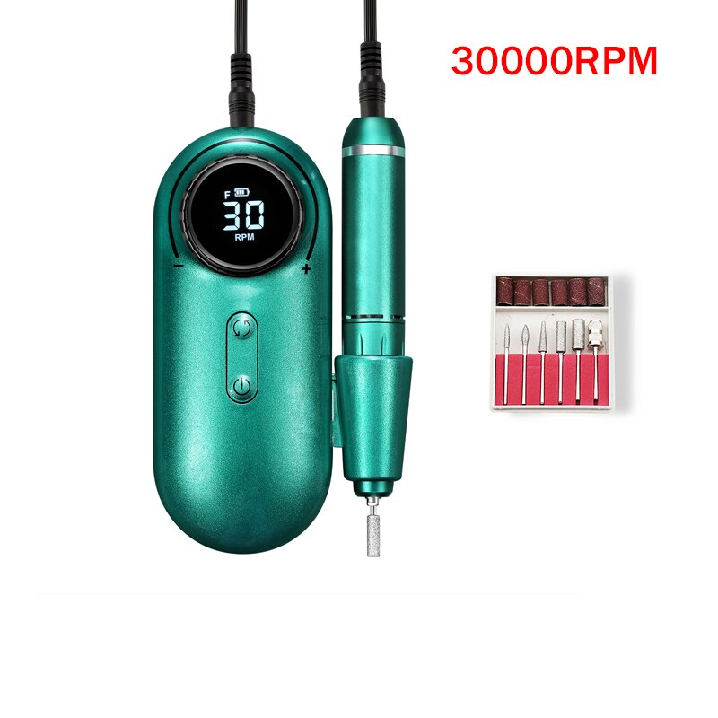 High Speed 30000RPM Portable Nail Drill Machine Adjustable Speed Replaceable Polishing Head With LCd Display Nail Drill Kit: UV 301 green