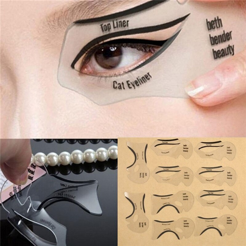 10/4Pcs Eyeliner Stencil Cat Eye Vissenstaart Dubbele Vleugel Eyeliner Stencil Modellen Template Shaping Gereedschap Wenkbrauwen Template kaart Diy