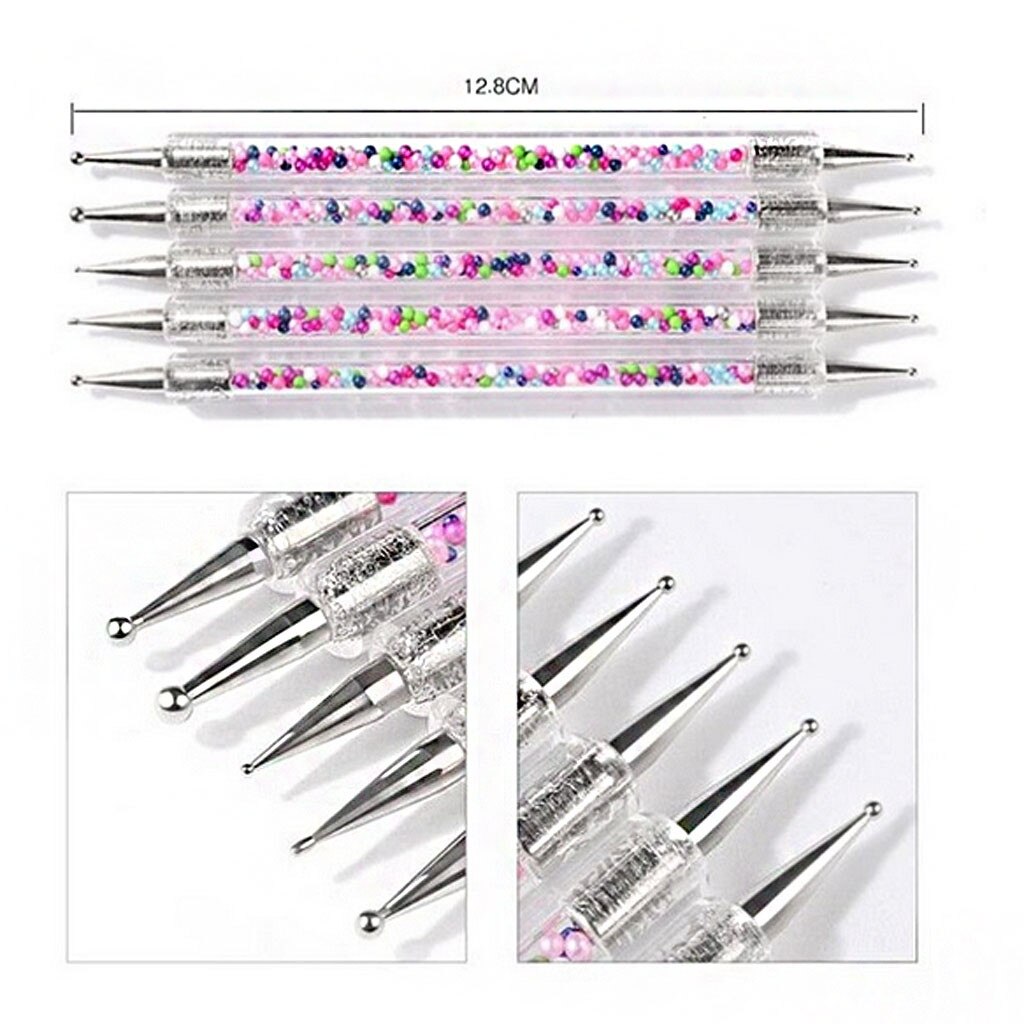 DIY Nail Art Dotting Pen Double-head Nail Dotting Marbleizing Metal Manicure Polish Dot Painting Fingernail Tool 5pcs/set
