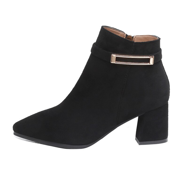 Winter Schoenen Vrouwen Hoge Hakken Laarzen Mode Vrouwen Enkellaarsjes Vrouw Party Schoenen Vierkante Hak 6Cm Zwart Roze a1923: Black / 5.5