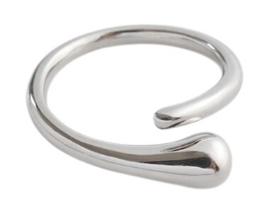 Fin .s 925 sterling sølv ring geometrisk rund flad vanddråbe minimalistisk stabelbar åbning justerbar sølv 925 ring: Cj070- c sølv