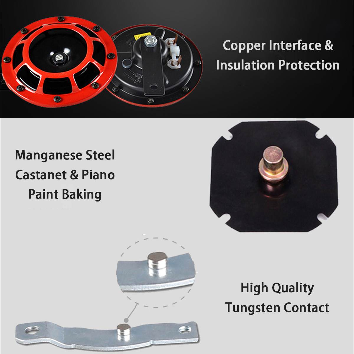 108-130db Loud 12V Universal Black Waterproof Electric Snail Horn Air Horn Treble Bass Sound For Car Motorcycle Truck Boat