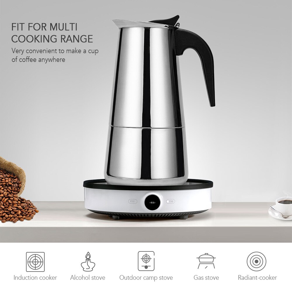Stainless Steel Stovetop Coffee Pot Espresso Coffee Maker Kettle 100ML / 200ML/300ML / 450ML / 600ML Outdoors Indoors Cafeteira