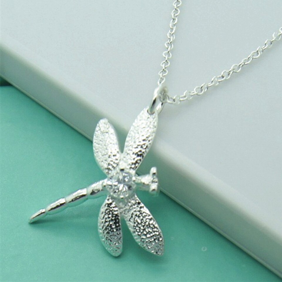 925 Sterling Silver Dragonfly Hangers Ketting 18 Inch Ketting Voor Vrouw Wedding Engagement Mode-sieraden