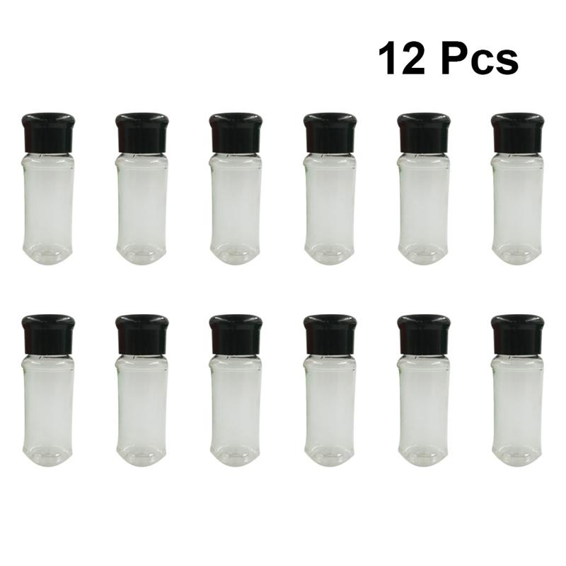 10/12/24/30/40Pcs Kruiden Fles Plastic Spice Pot Peper Shakers Zout Jar Kruiderij flessen Voor Barbecue (Groen/Rood/Zwart): Black-12pcs