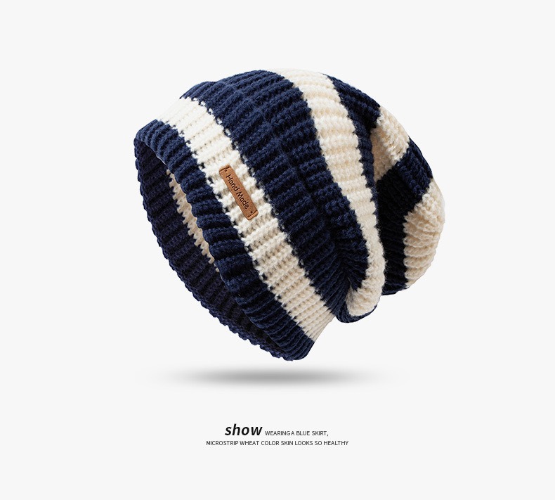 Girl Knitted Beanie Hat Woman Skullies Beanies Winter Warm Hats Bonnet Striped Wool Caps Soft Baggy Beanies gorro: army green