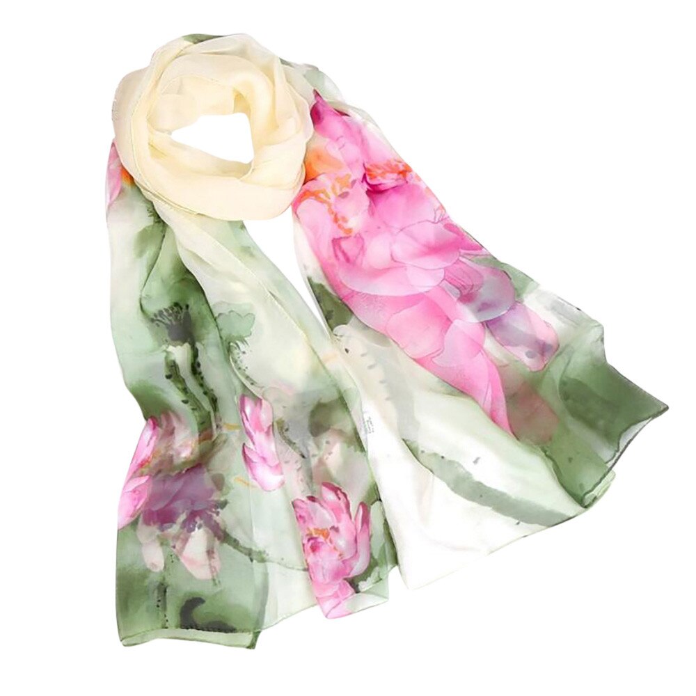 1# Women Scarf Unisex Ink lotus thin silk scarf Soft Wrap Shawl Scarves Chinese style Multi-Purpose шарфы женские: H