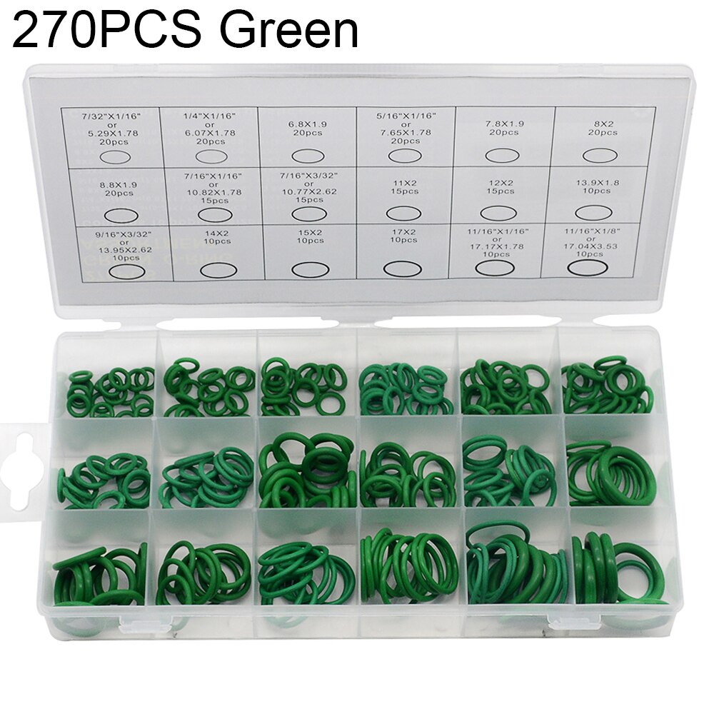 O-ring gummiring tætninger sortiment sorte o-ring tætninger sæt nitril skiver til bil pakning: 270 stk grøn