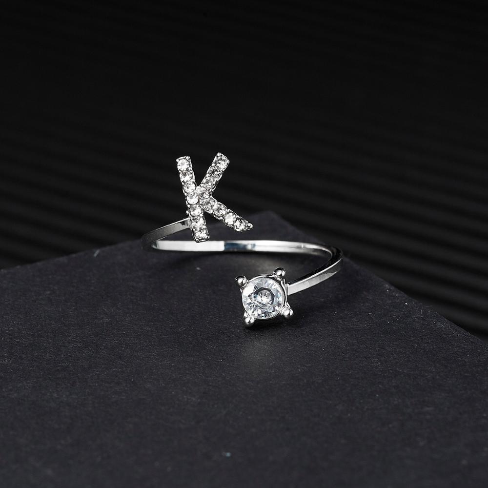 1pcs 26 Engels Letters A-Z Ringen Zilveren Kleur Strass Open Manchet Verstelbare Vinger Ringen Vrienden Paar Sieraden