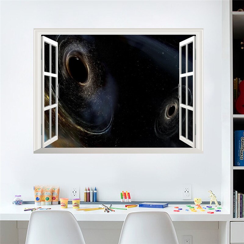 3d Window Outspace Wall Decal Wall Sticker Space Planet Boy Room Black Hole Home Decor Art Poster