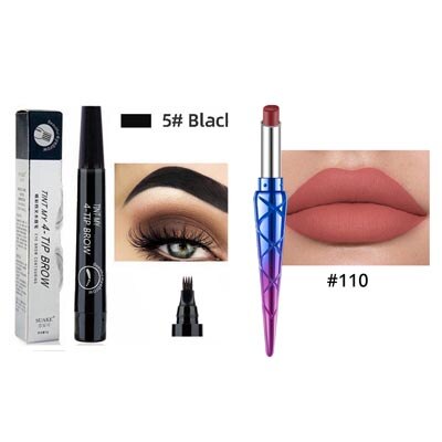 2 stk øjenbrynspen vandtæt fire-klø øjenbryn nuance makeup fire farver øjenbryn blyant brun sort: 05-110