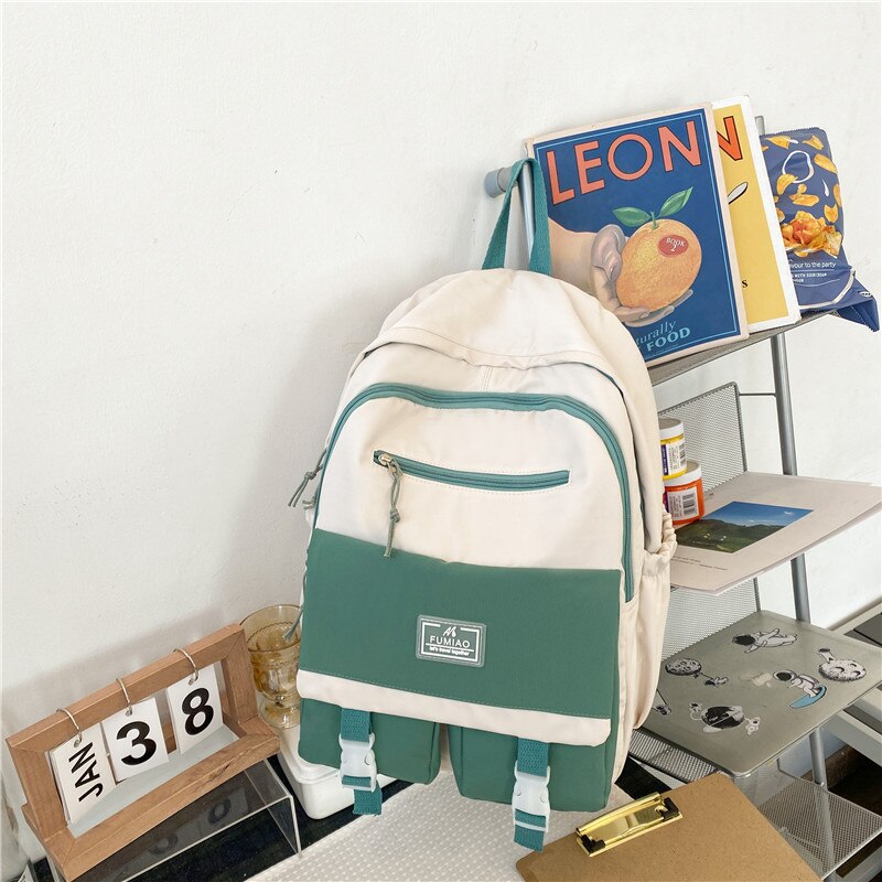 DCIMOR – sac à dos en Nylon imperméable pour femmes, cartable multi-poches, couleur contrastée, joli sac de voyage pour adolescentes,: green / only backpack