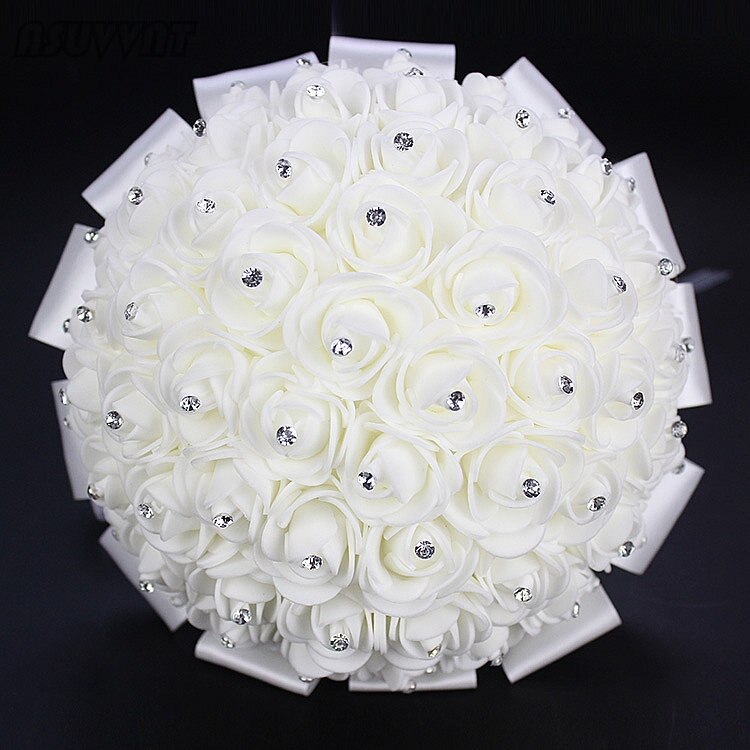 Ramo de flores de seda de para dama de honor, flores de espuma de boda, Rosa Blanca, ramo de novia de satén Noble, accesorios de boda