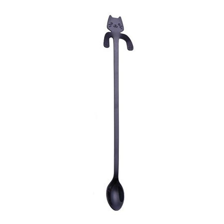 Regenboog Stalen Kitty Uitdrukking Cafe Koffie Mix Ijs Lepel Lange Leuke Kat Drinken Thee Melk Mixer Scoop Metalen Kitten theelepel: Black