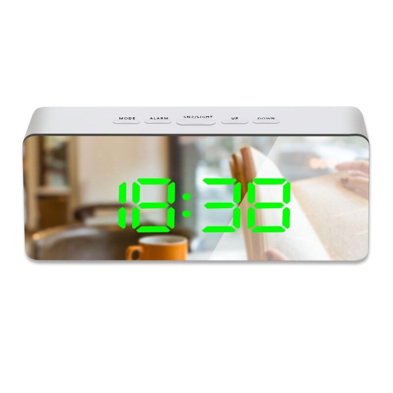 LED Mirror Alarm Clock Digital Table Clock Snooze Night Display Large Time Temperature Display For Home Office Decoration Clock: Green