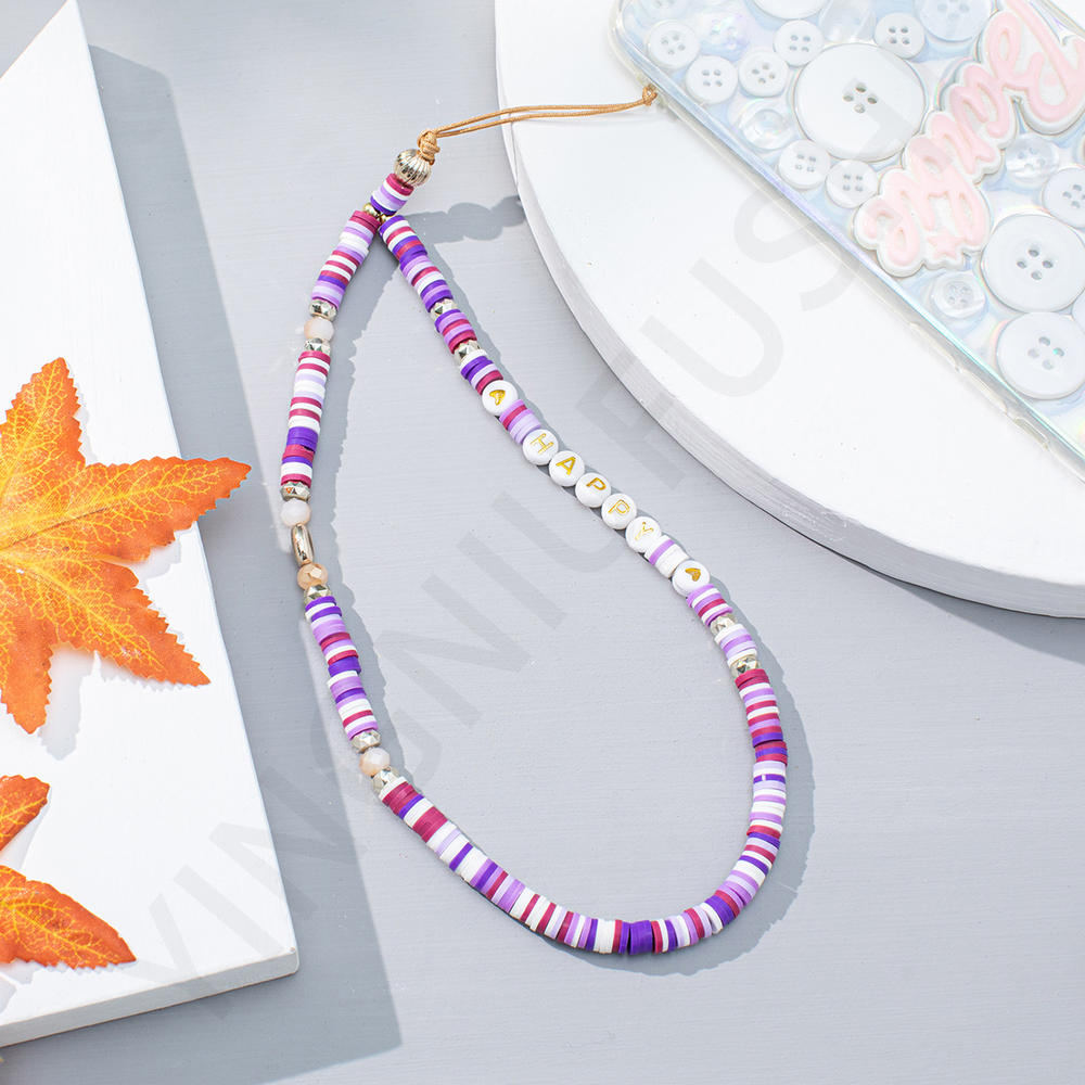 Trendy Pearl Clay Beads Mobile Phone Chains Anti-lost Handmade Lanyard Acrylic Charm Hanging Cord for Women Girls: 5