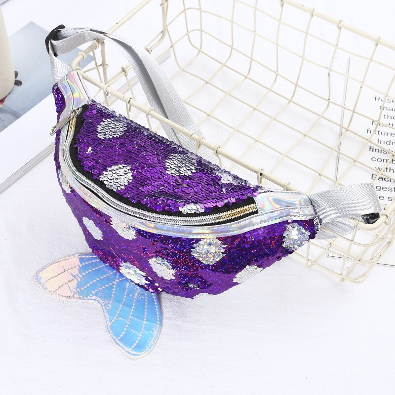 Pailletten Meisjes Taille Zakken Vrouwen Reizen Sport Riem Bag Vrouwelijke Fanny Packs Phone Pouch Kids Kinderen Mermaid Portemonnee Kleine portemonnee: dot purple