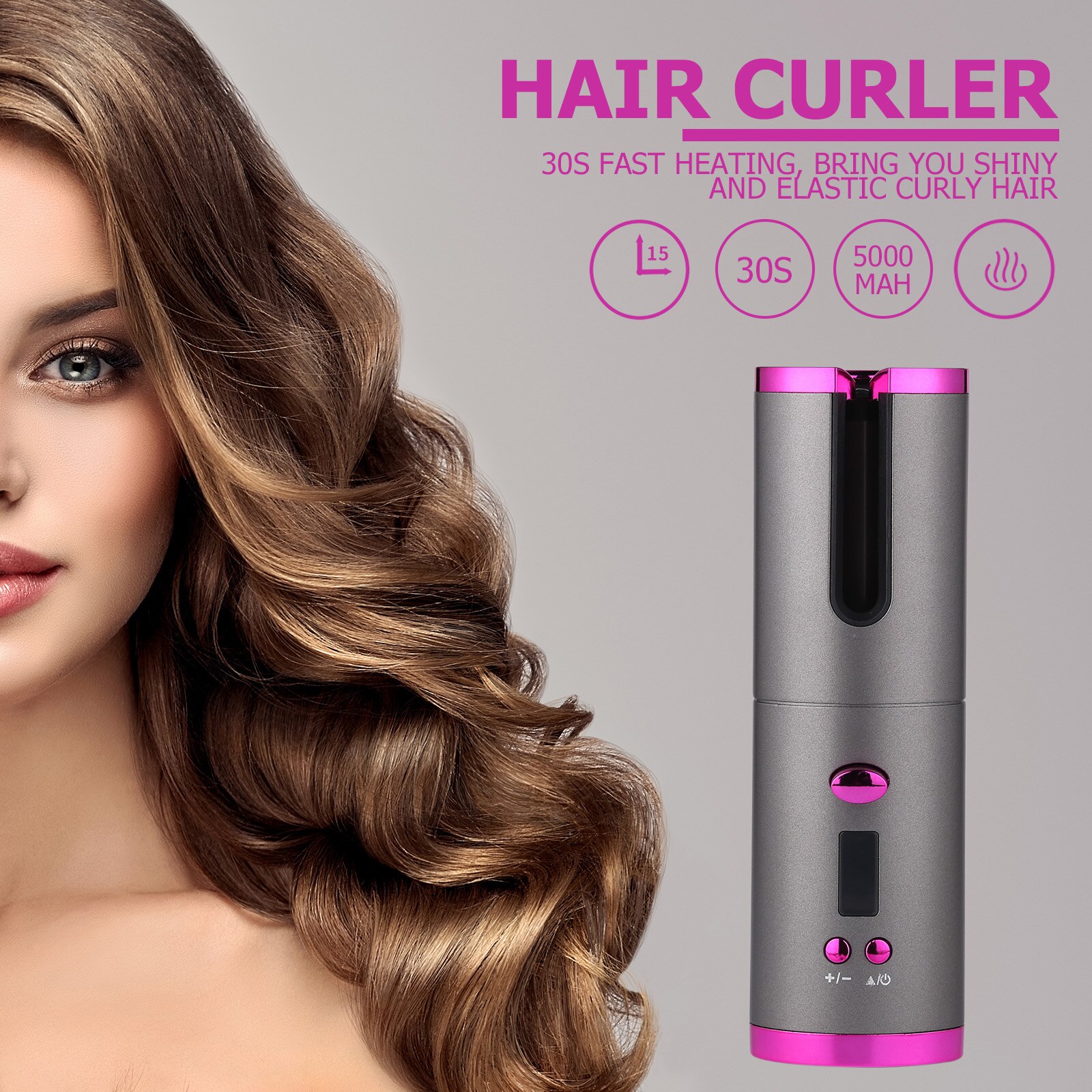 Automatic Hair Curler USB Cordless Rechargeable Auto Rotating Curling LED Display Temperature For Curly Machine Or Waves Hair