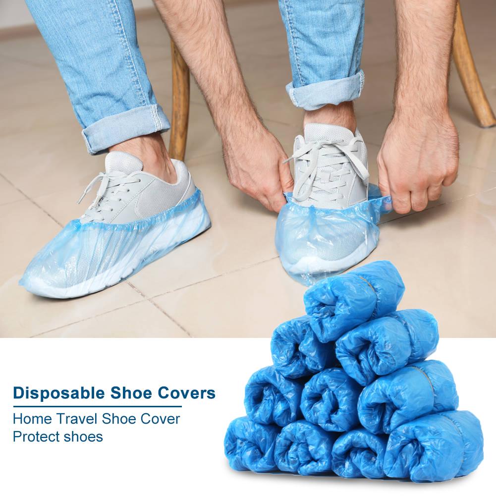 100 Uds. De plástico desechable grueso exterior impermeable zapatos de lluvia cubre botas alfombra a prueba de barro limpieza Overshoes Home Boot Covers