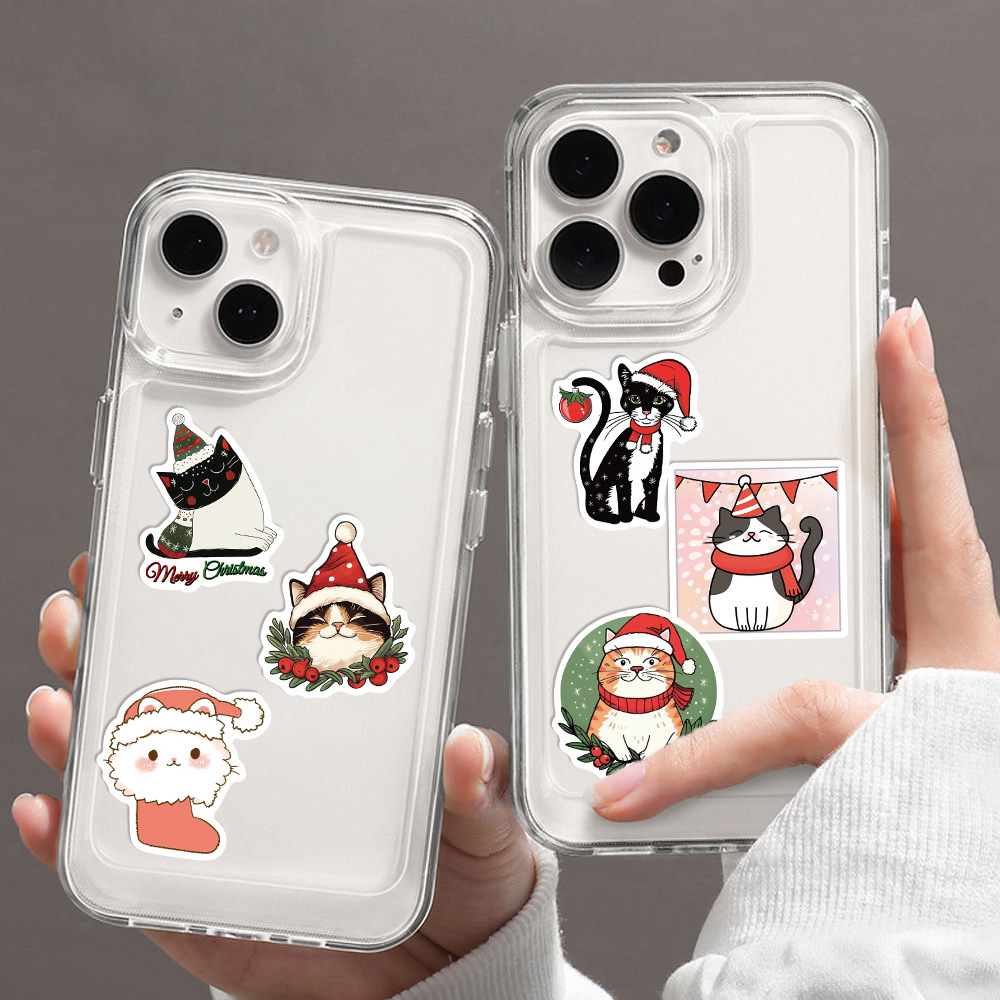 50PCS Cute Christmas Cat Stickers Cat Meme DIY Sticker Scrapbooking Phone Luggage Skateboard Waterproof Decal
