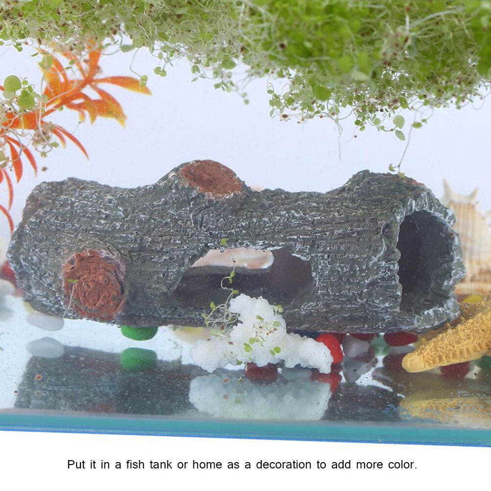 Akvarie dekorative fisk skjult legetøj ornament hult træ smykker harpiks akvarium haven landskab dekoration