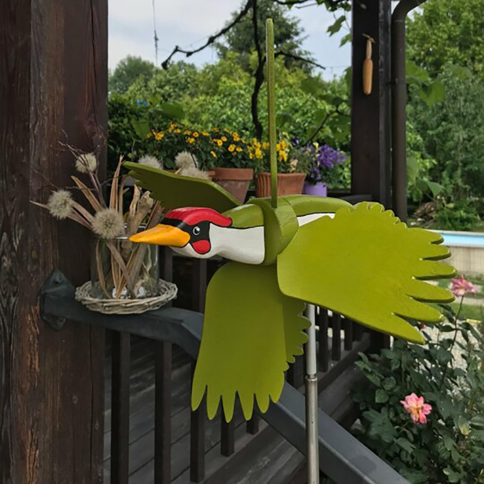 Wooden Whirligig-asuka Series Windmill Whirly Parrots Garden Lawn Decoration For Kids Garden Decoration Stakes Gardening