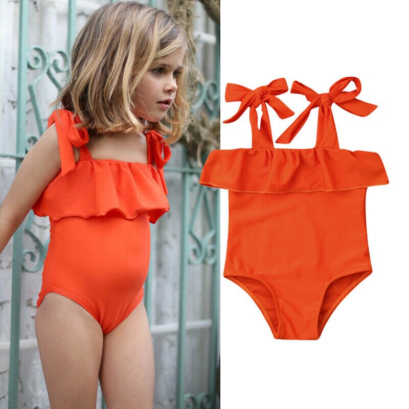 Småbørn barn baby piger bikini flæser off skulder snørebånd badetøj badedragt strandtøj badedragt i et stykke
