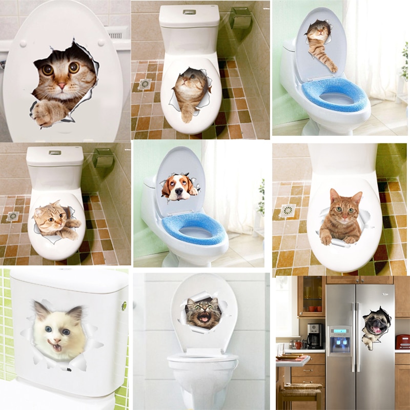 3d effekt katte toiletafbryder toiletdørklistermærker tegneserie køleskab vægklistermærker klistermærker til hjemmet badeværelse indretning plakat vægmaleri