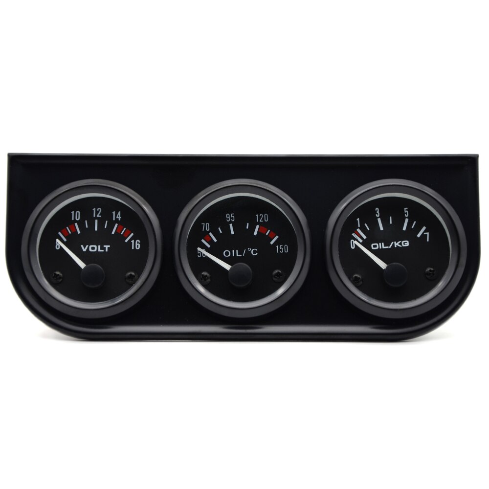 52mm olietryk olietemp spænding 3 in 1 gauge meter sæt sort bezel sort front med temperatur & tryk sensor