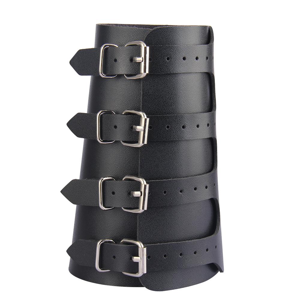 Steampunk Arm Bracer Durable PU Leather Wristband Arm Guards Gauntlet Cuff Medieval Bracers for Women Men: Style 02 black