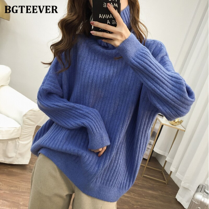 Bgteever Elegante Losse Coltrui Thicken Vrouwen Trui Mode Lange Mouw Vrouwelijke Trui Truien Winter Breien Trui
