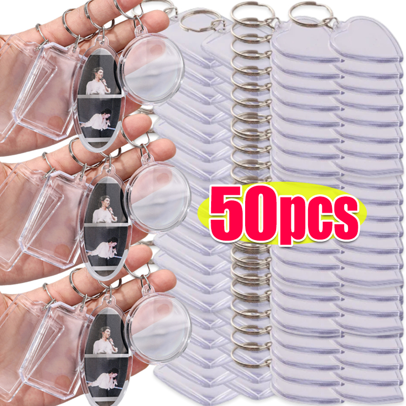 5/50 Stück transparenter Fotorahmen-Schlüsselanhänger, Quasten, schnappen-in, individueller Einsatz, Foto-Acryl-Rohling-Schlüsselanhänger, klarer leerer Bild-Anhänger