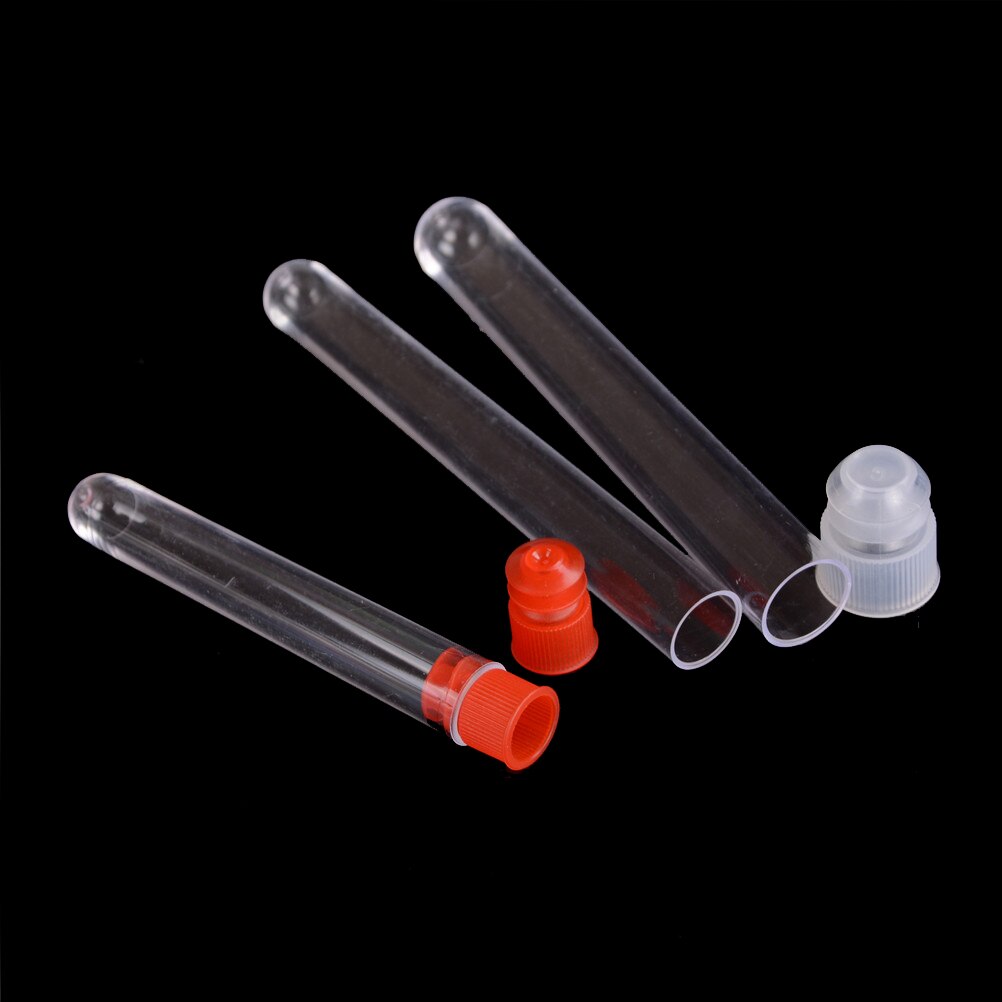 10 stk 12*100mm gennemsigtige plastik polyethylen laboratorierøde reagensglas med låg hætteglas prøvebeholdere