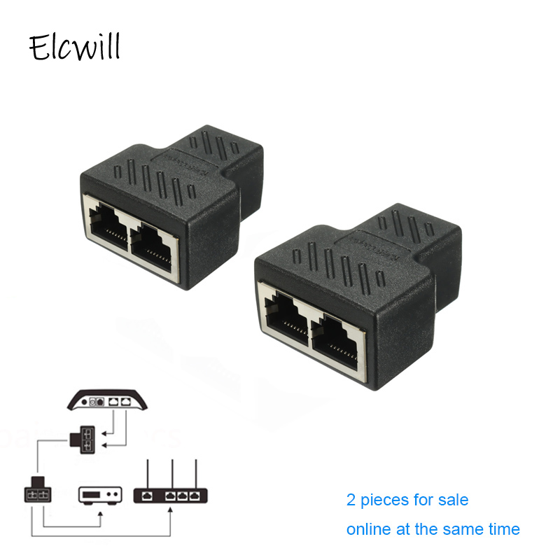 2Pcs 1 To 2 Way Dual RJ45 Splitter Connector Female Ethernet Network Cable Socket Adapter for PC Laptop