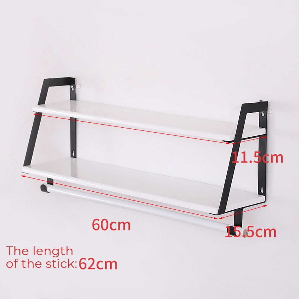 Matte Black Towel Rack Bathroom Shower Towel Holder Aluminum Wall Mounted Towel Bar Hanger Storage Shelf: 62cm white