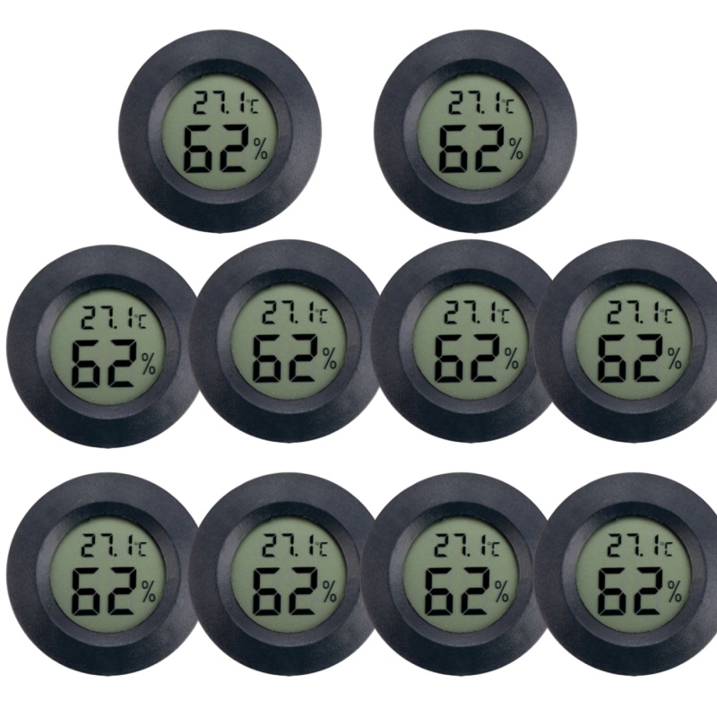 6~10pcs Mini Hygrometer Thermometer Fahrenheit or Celsius Meter Digital LCD Monitor Indoor Room Round Humidity Temperature Gauge: WHITE