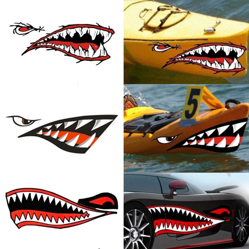 2 Stuks Auto Stickers 3D Haaientanden Mond Grappige Decal Auto-Covers Kayak Kano Dinghy Boot Waterdicht Stickers Decoratie