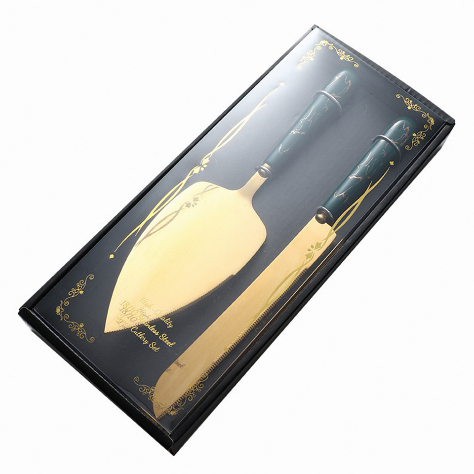 Baking Tools Stainless Steel Plated Blade Cake Pie Birthday Anniversary Party Cake Knife and Spatula Server Set