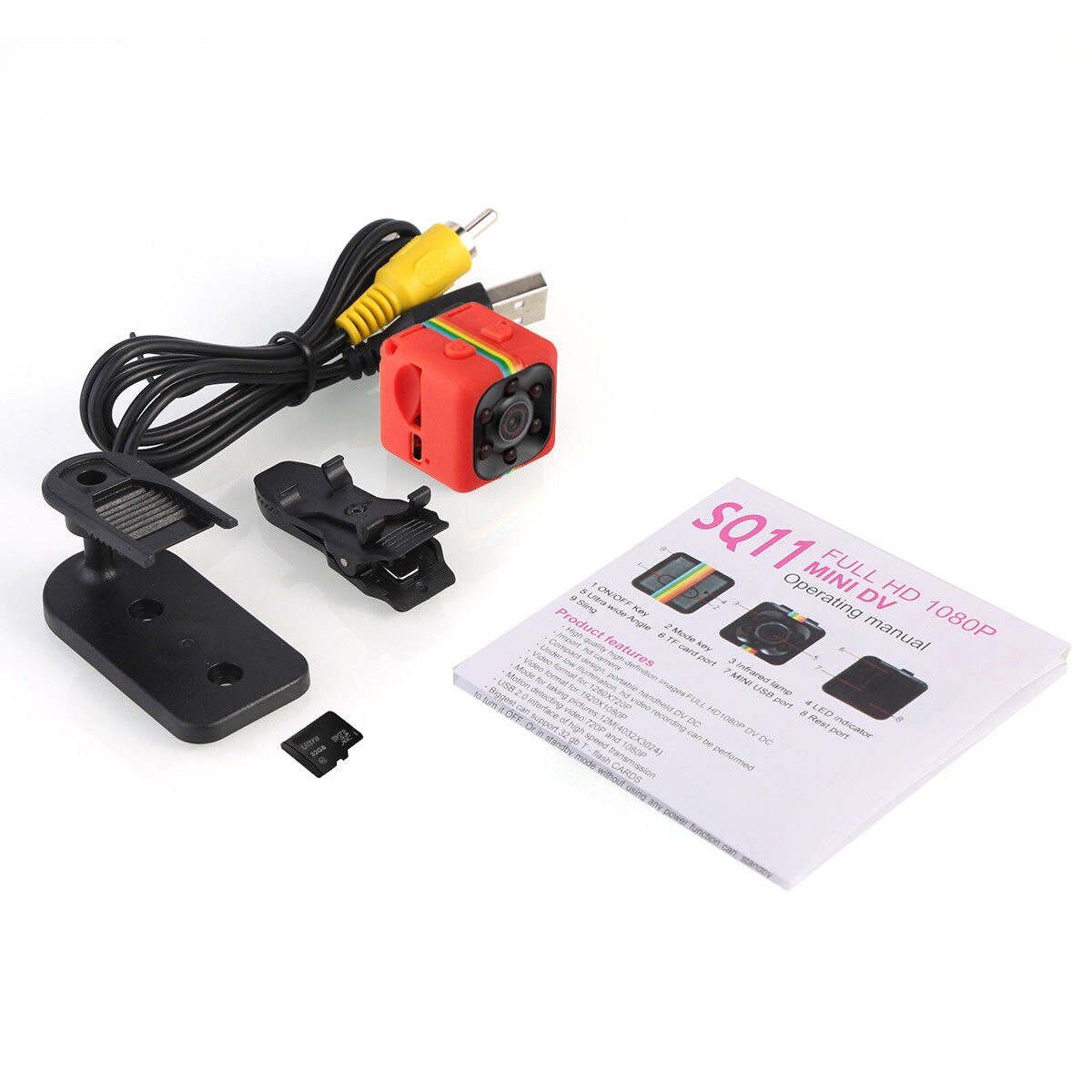Sq11 mini hd kamera trådløs 1080p hjem sikkerhed nattesyn bevægelsesdetektering rød