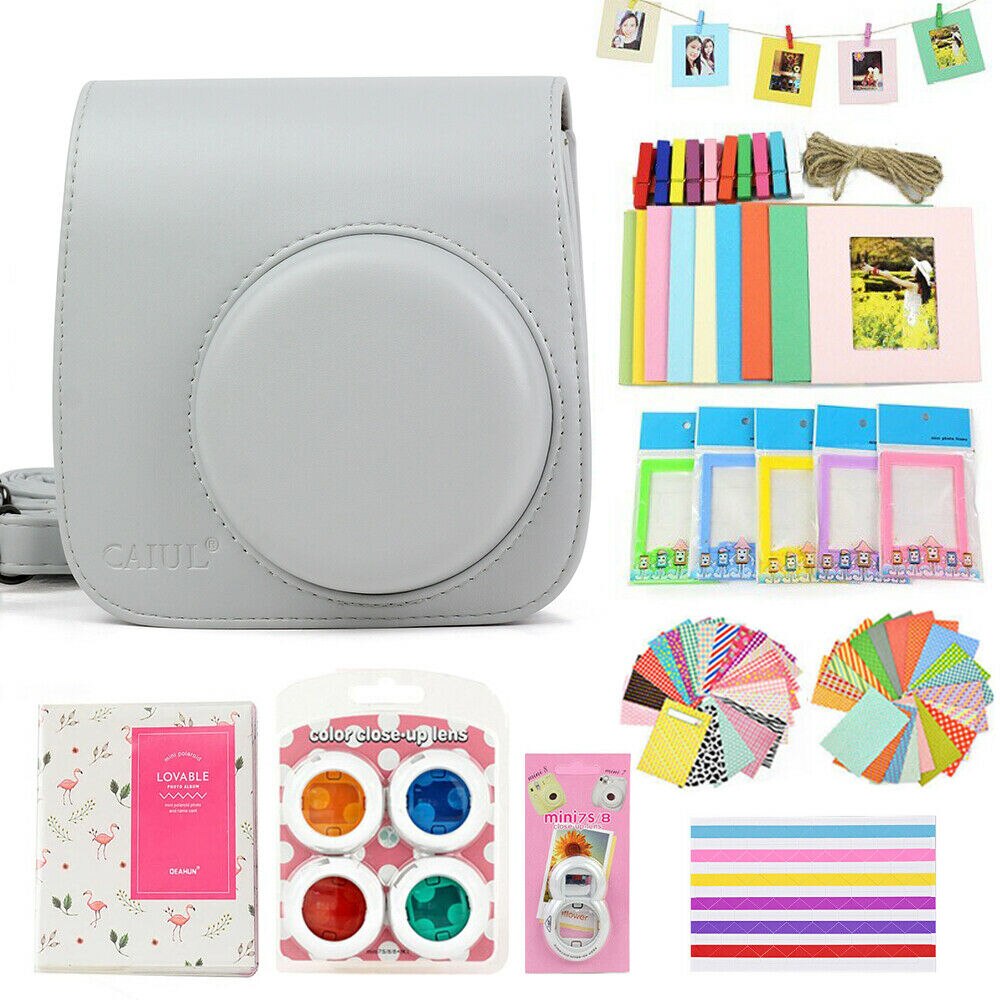 Fujifilm Instax Mini Case Bag Camera Accessories Kit Photo Album Lens Filters Stickers For Instax Mini 8 Mini 9 Instant Camera: Smoky White