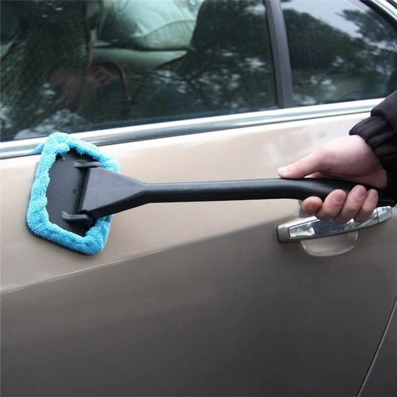 1pc ljusblå bilfönsterborste glasrengörare torkskrapa borst rengöringsverktyg med ren trasa pad microfiber duster