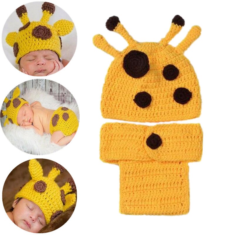 2 Stks/set Pasgeboren Fotografie Rekwisieten Cartoon Herten Kleding Pak Zuigeling Cap Haak Knit Kostuum Babykleertjes Accessoires