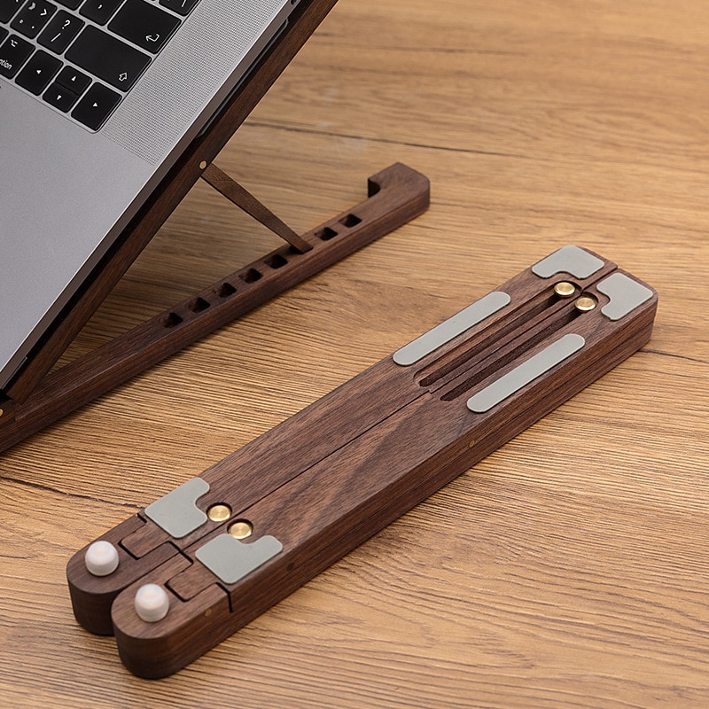 Wood Laptop Stand Foldable 8 Levels Height Adjustable Portable Notebook Holder Computer Support for MacBook Air Pro 11-17&#39;&#39;