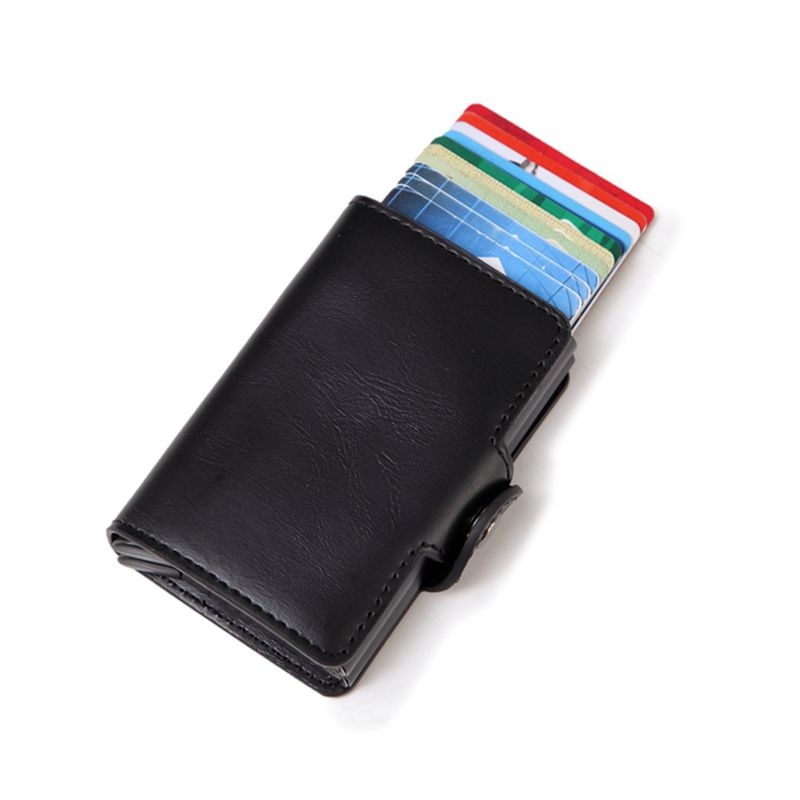 Women Rfid Wallet Metal Case Aluminum Double Box Leather Credit Card Holders for Men Slim Anti Protect Travel ID Cardholder